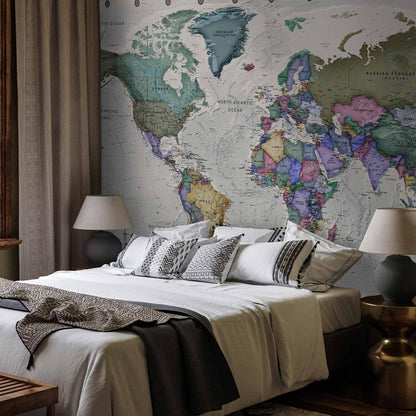 artgeist Wall Mural World Map 96x69 in - XXL Peel and Stick Self-Adhesive Wallpaper Removable Large Sticker Foil Wall Decor Print Picture Image Design Map of The World k-A-0380-a-a