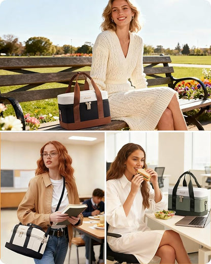 LOVEVOOK Insulated Lunch Bag for Women - Cute Lunch Box Cooler for Work, Picnic, and Beach, Beige-black