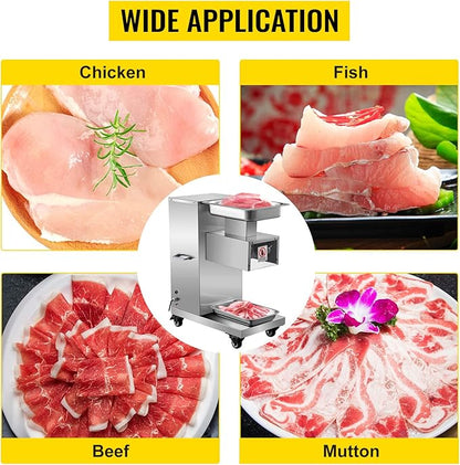 VEVOR 110V Commercial Meat Cutter Machine 1100LB/H Electric Meat Cutting Machine 750W Commercial Meat Slicer 3mm Blade Restaurant Food Slicer Stainless Steel For Kitchen Restaurant Supermarket