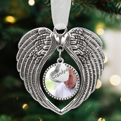 Christmas Ornaments Angel Wings with Custom Photo Frame for Loss of Loved One Remembrance Keepsake with Silk Ribbon & Red Gift Box