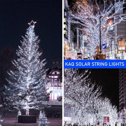 Solar String Lights Outdoor Waterproof 2PK 200LED 66FT Twinkle Lights Auto On/Off Solar Powered LED Fairy Light Green Wire with 8 Modes for Christmas Tree Party Wedding Garden Decoration (Cool White)