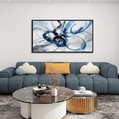 KLAKLA Modern Abstract Canvas Wall Art - Frame Wall Decor Living Room Picture Artwork for Office Bedroom Blue and White Decorative Paintings