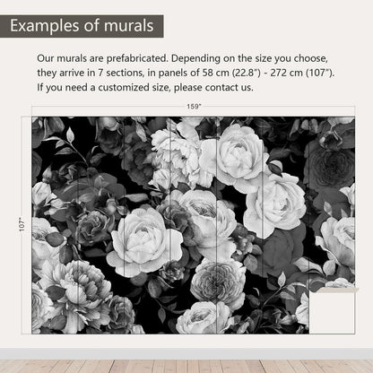 AFZEVEB-Dark Peony Wallpaper Watercolor Rose Wall murals for Bedroom 159"x107" (Not Peel and Stick)