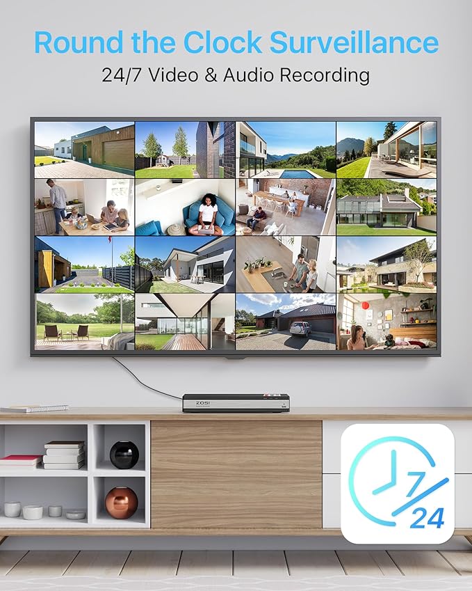 ZOSI 4K 16CH PoE Security Camera System with Audio, Night Vision, Smart Human Detection, Motion Alerts, 8pcs Outdoor Indoor PoE Wired Cameras, 16 Channel 4K 8MP NVR with 4TB HDD for 24/7 Recording