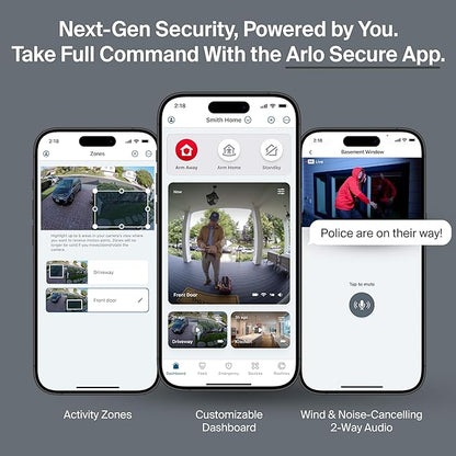 Arlo Ultra Security Camera 4K HDR (3rd Gen, 2025 Release), SmartHub, 3 Cam + 3 Solar Panels + 6 Months of Secure Plus Plan, AI Detection - Person, Vehicle, Package & Animal, 180° Field of View, White