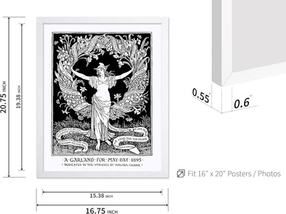 Poster Master Vintage Walter Crane Poster - Retro A Garland for May Day Print - Socialist Art - Gift for Him, Her, Men, Women - Wall Decor for Home, Office, Living Room, 16x20 White Framed