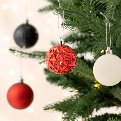 Valery Madelyn Christmas Tree Decorations Ornament Set for Fall Halloween, 50ct 2 Inches Red and Black Shatterproof Christmas Ball Ornaments Hanging Xmas Holiday Party Decor