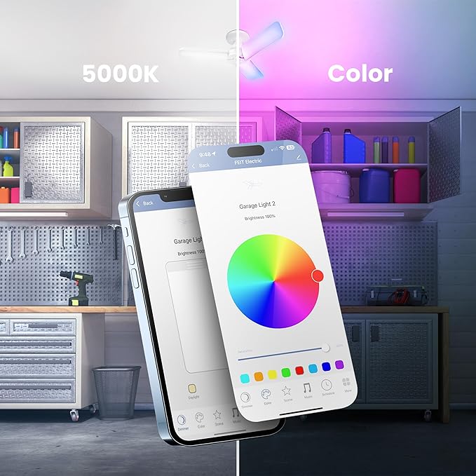 Feit Electric LED Garage Light, Multiple Adjustable Panels, E26 Base, Ideal for Garage, Workshop, Shed, 25,000-Hour Lifetime