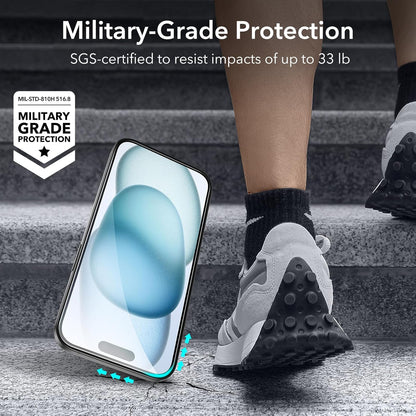 ESR 3+1 Pack for iPhone 15 Plus Screen Protector, 3 Black Edge Tempered-Glass Film and 1 Set Camera Lens Protector, 2.5D Curved Edges, Full-Coverage Military-Grade Protection, Scratch Resistant