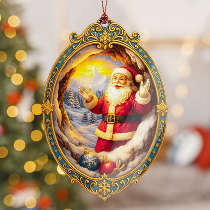 Santa Ornament – Christmas Decor | Santa Claus Ornament + Holiday Keepsake – Gift for Kids and Family – Christmas Ornament 2025 – Suncatcher Effect Stained Glass Window Hanging – Car Hanging