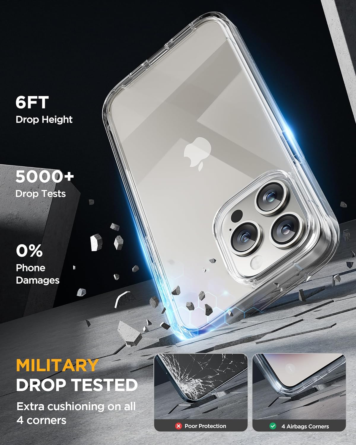 Miracase for iPhone 15 Pro Case, Full-Body Clear Bumper Phone case with Built-in Glass Screen Protector& Camera Protector, Military Drop Proof 15 Pro Case Cover 6.1 inch,Clear