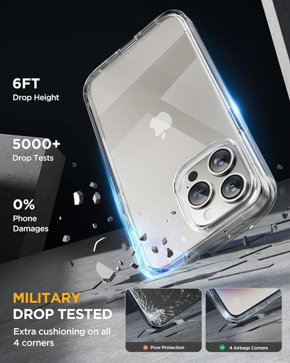 Miracase for iPhone 15 Pro Case, Full-Body Clear Bumper Phone case with Built-in Glass Screen Protector& Camera Protector, Military Drop Proof 15 Pro Case Cover 6.1 inch,Clear