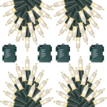 Joliyoou 4 Packs Total 200 LEDs 64ft Warm White Christmas String Lights, Battery Operated Christmas Mini String Lights with 8 Lighting Modes, Indoor Outdoor LED Xmas Fairy String Lights with Timer