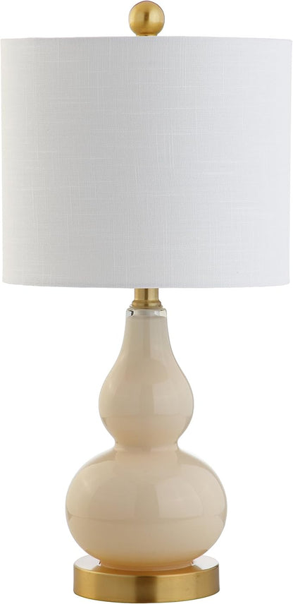 JONATHAN Y 20.5" Ivory Glass Table Lamp, Modern Gourd Bedside Nightstand Lamp for Bedroom, Living Room, White Linen Shade, LED Bulb Included (JYL1028B)
