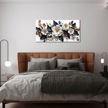 HUBOSKN Flower Pictures Wall Decor for Living Room - Blue White and Gold Wall Art for Bedroom - Modern Wall Decor for Bedroom Women Size 20" x 40"