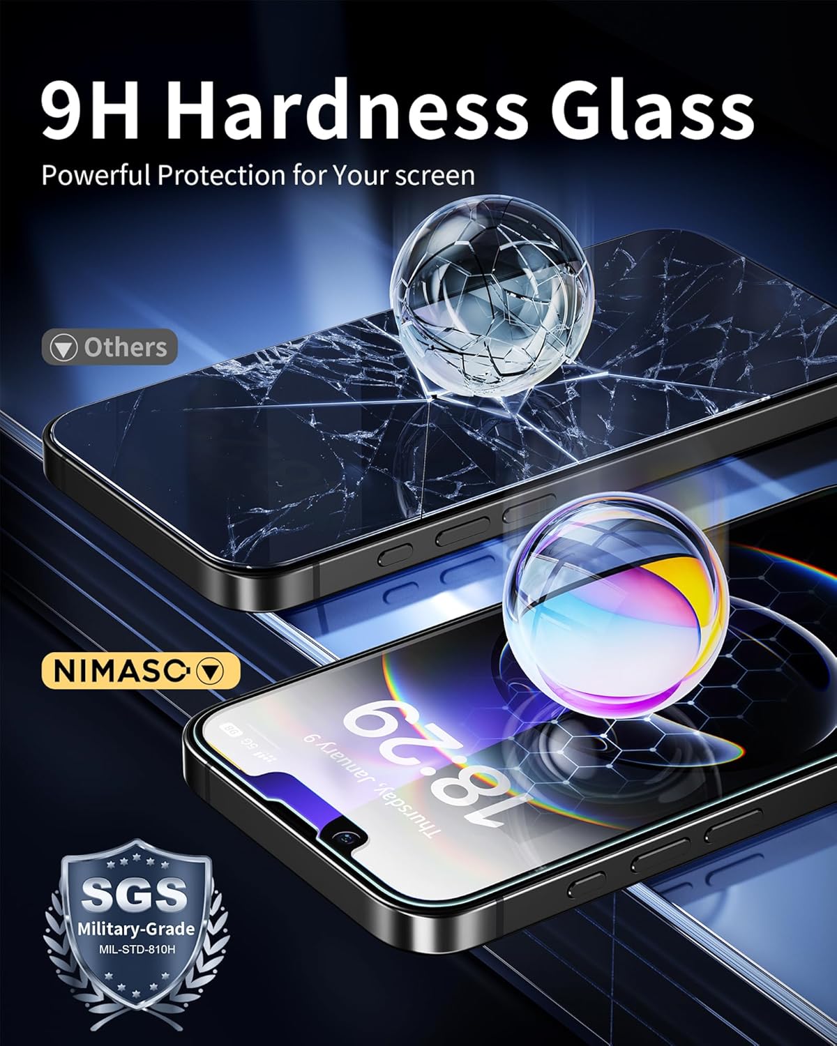 NIMASO for iPhone 16e/13 Pro/13/14 Screen Protector, 2 Pack Anti Blue Light Tempered Glass Screen Protector for iPhone 16e, Automatic Dust Removal, Instant Installation (6.1 inches)