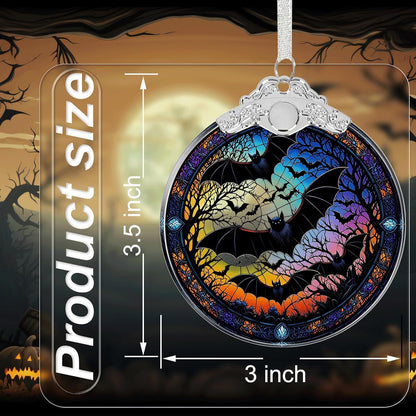 Bat Under Moonlight Halloween Christmas Tree Ornament Glass- Hanging Ornaments for Christmas Tree Decorations - Holiday Keepsake Present Exchange Idea