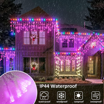 Icicle Christmas Lights Outdoor, 66FT 640 LED Icicle Lights for Outside with 8 Modes Timers, Waterproof Plug in Twinkle String Light for House Yard Eave Garden Party Holiday Decorations, Pink