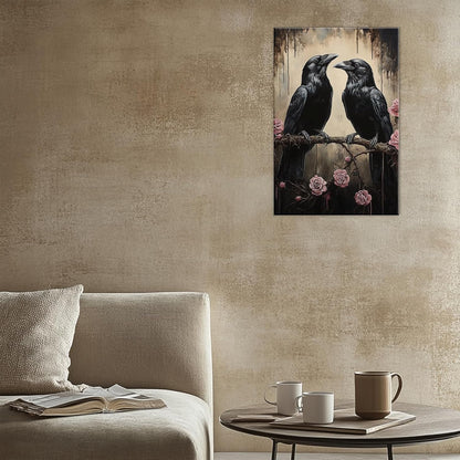OAAPITI Crow Canvas Wall Art Black Raven Picture Print Pink Rose Poster Vintage Gothic Painting Artwork for Living Room Halloween Decor(Artwork-6,24"x36")