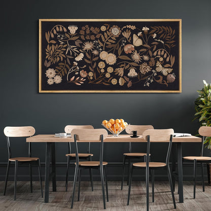 MUDECOR Extra Large Framed Canvas Print Wall Art Botanical Elegance Dark Floral Illustrations Antique Retro Fine Art Illustrations Decorative Colorful for Bedroom - 60"x30"