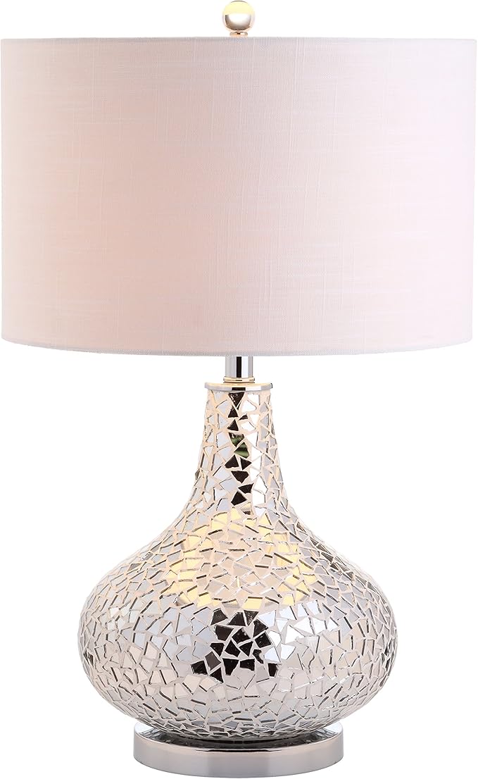 JONATHAN Y JYL1056A Emilia 26" Mirrored Mosaic LED Table Lamp Contemporary Glam Bedside Desk Nightstand Lamp for Bedroom Living Room Office College Bookcase LED Bulb Included, Silver