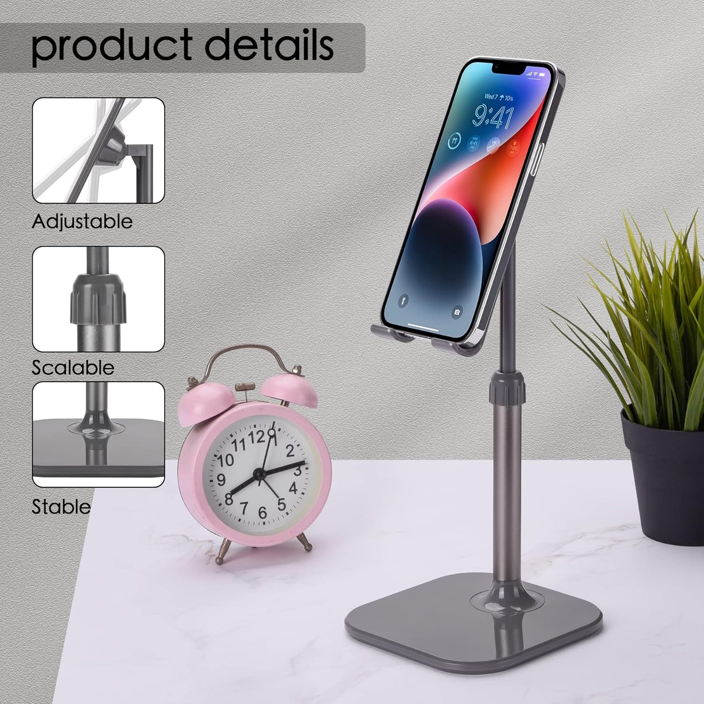 Doboli Cell Phone Stand, Phone Stand for Desk, Phone Holder Stand Compatible with iPhone and All Mobile Phones Tablet, Gifts for Adults Women Men Mom Wife, Space Gray