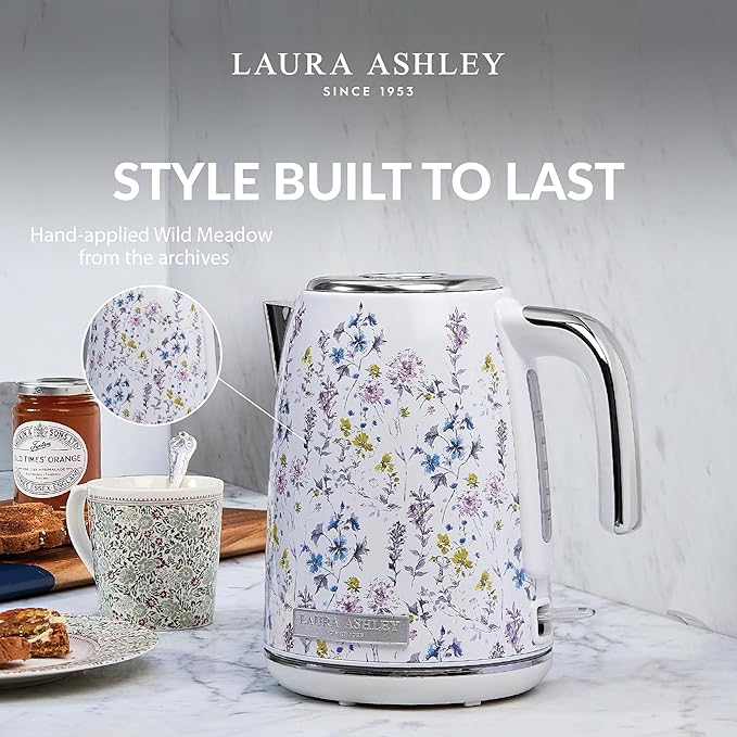 Laura Ashley Stainless Steel Electric Kettle 1.7 Liter - 1500W Rapid Boil Electric Kettles for Boiling Water - Electric Tea Kettles Automatic Shut Off - Overheat & Boil Dry Protection Jug Kettle