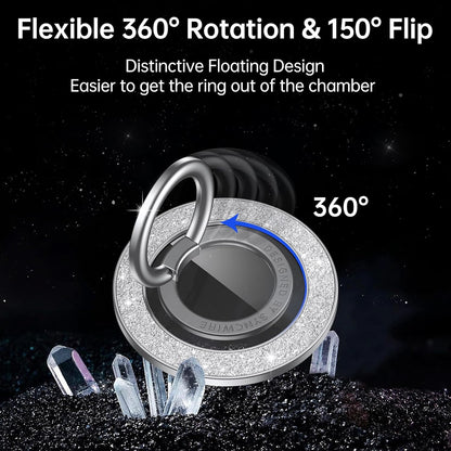 Syncwire Magnetic Phone Grip for MagSafe, Bling Magnetic Phone Ring Holder, 360° Rotation with Floating Effect Cell Phone Ring Stand MagSafe Ring for iPhone 15 Pro Max 14 13 12 &All - Glitter Silver
