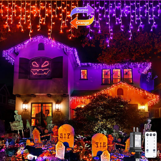 JMEXSUSS 400 LED Color Changing Halloween Lights Outdoor, 38.8ft Orange to Purple Halloween Icicle Lights with Remote, Waterproof String Light Plug in for Outdoor Indoor Party Decor