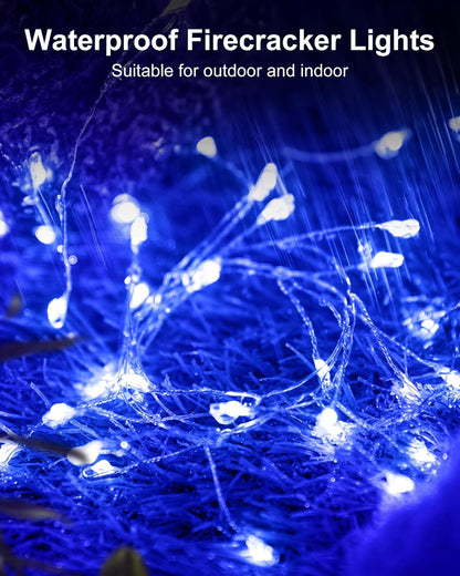 Fairy Lights Battery Operated, Twinkle String Lights Waterproof Silver Wire 5 Feet 60 Led Firecracker Starry Lights for DIY Wreath Home Wedding Party Bedroom Mason Jar Holiday Christmas, Blue