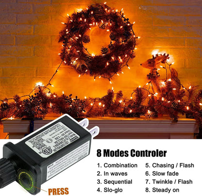 2Pack Orange Outdoor Halloween Lights, 39Feet 100 LED Mini Lights with 8 Lighting Modes, Connectable Halloween String Light Plug in for Garden Patio Haunted House Ghost Holiday Lighting Decoration