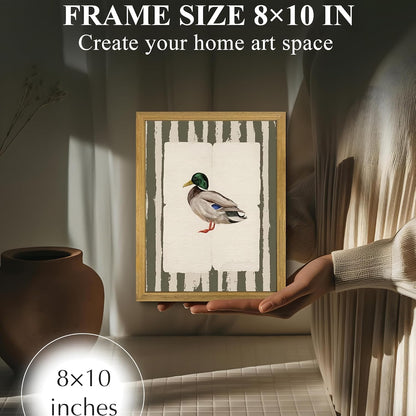 Vintage Framed Duck Wall Art Print, Rustic Mallard Bird Illustration Canvas Poster, Cottagecore Animal Artwork, Farmhouse Nature Wall Decor for Living Room Kitchen Bathroom Bedroom 8x10 inch