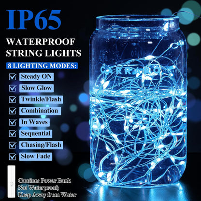 Lakumu 66FT(33 * 2) Fairy Lights Battery Operated, LED String Lights with Timer, Mini Twinkle Lights for Bedroom, Christmas Decorations, Wedding, Vine, Centerpiece Table Decor Blue