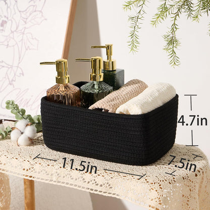 Small Storage Baskets for Organizing | Closet Organizer Bins | Shelf Toy Basket | Woven Rope Baskets | Cube Decorative Box | Shallow Basket | 11.5x7.5x4.7” | 4 Packs Black