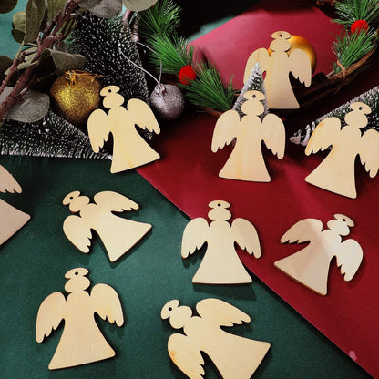 Blulu 60 Pieces Christmas Wooden Ornaments Round Wood Slices Snowflake Angel Shape with Cords for DIY Crafts New Year Christmas Tree Pendant Ornaments
