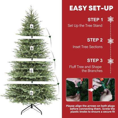 Hykolity 9 ft Prelit Christmas Tree, 5149 PE&PVC Branch Tips, Frasier Grande Artificial Christmas Tree with 600 Color Changing Twinkling LED Lights, Metal Stand and Hinged Branches, 10 Modes