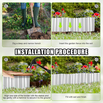 Corrugated Metal Garden Edging - 6 Inch X 20 FT Landscape Edging Border, Flexible Border for Garden Fence, Flower Bed, and Lawn (Silver)