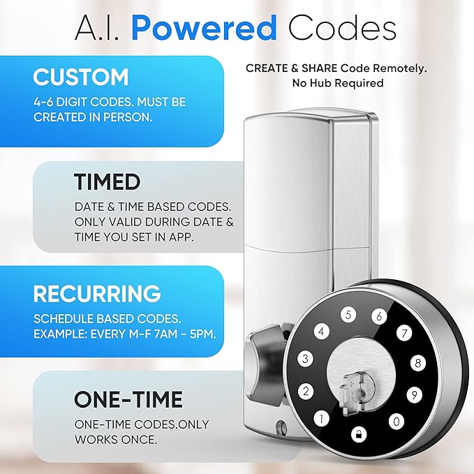 Keyless Deadbolt Smart Door Lock: Sifely Digital Keyless Entry Door Lock for Front Door, Code & Fob Access, App Control, Auto Lock, Easy to Install (Silver)