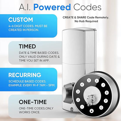 Keyless Deadbolt Smart Door Lock: Sifely Digital Keyless Entry Door Lock for Front Door, Code & Fob Access, App Control, Auto Lock, Easy to Install (Silver)
