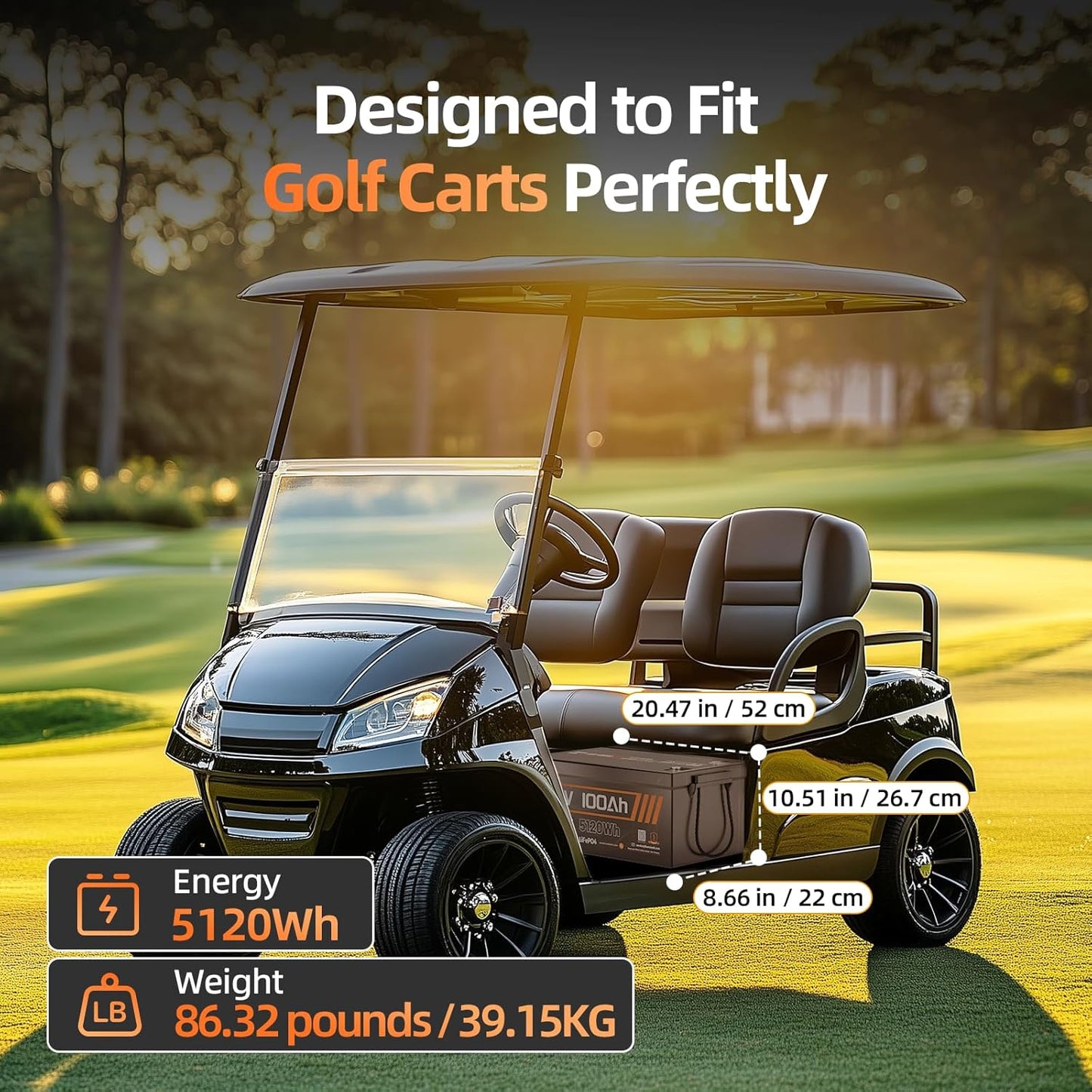 48V 100Ah Lithium Golf Cart Battery Group 8D with Bluetooth, Built-in 200A BMS 15000+ Deep Cycle LiFePO4 Battery with Low-Temp Protection for Golf Carts, RV, Off-Grid, Trailers & Marine