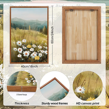 KAIRNE Field Canvas Wall Art,Vintage Landscape Wall Decor,Wildflower Prints Set of 3(16”X24”),Nature Botanical Floral Posters,Rustic Paintings for Kitchen Living Room Bedroom Farmhouse Decor,Framed