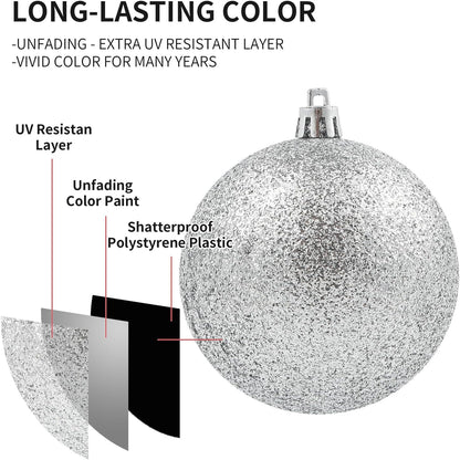 LANGXUN 36pcs Silver Christmas Tree Decorations Balls, Bolas De Navidad, 2025 Christmas Decor, Indoor Outdoor Shatterproof Christmas Ornaments, Xmars Party Wedding Suppiles
