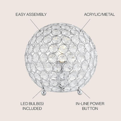 JONATHAN Y 8.25" Clear Acrylic and Chrome Globe LED Table Lamp, Modern Glam Textured Crystal Body for Nightstand, Bedroom, and Living Room, LED Bulb Included JYL1042A