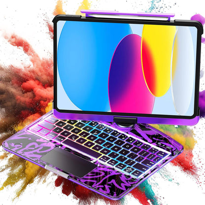 TSQQST Clear Wireless Keyboard Case for iPad (A16) 11th Generation 11-inch 2025/ iPad 10th Generation 10.9-inch with Pencil Holder & Multi-Touch Trackpad, 7-Color Backlight, 360 Rotatable, Purple