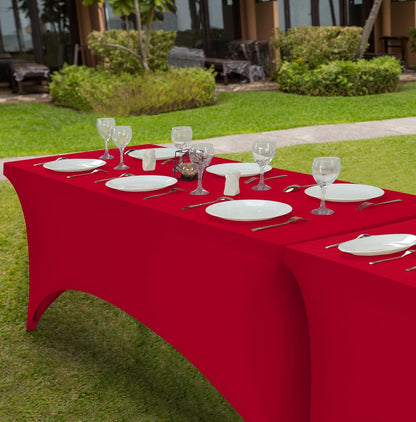 Utopia Kitchen 6FT Spandex Tablecloth [2 Pack, Red] 200 GSM Stretch, Fitted, Washable and Wrinkle Resistant Table Cloth Rectangle Cover for Trade Shows, Wedding, Parties [72Lx30Wx30H Inch]