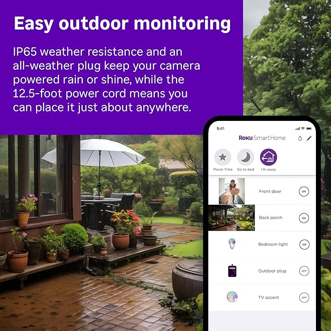 Roku Outdoor Camera - Home Security - IP65 Weather Resistant Wired Security Camera & Pet Monitor with 1080p HD Night Vision, Compatible with Alexa & Google, WDR, Motion & Sound Detection (Pack of 4)