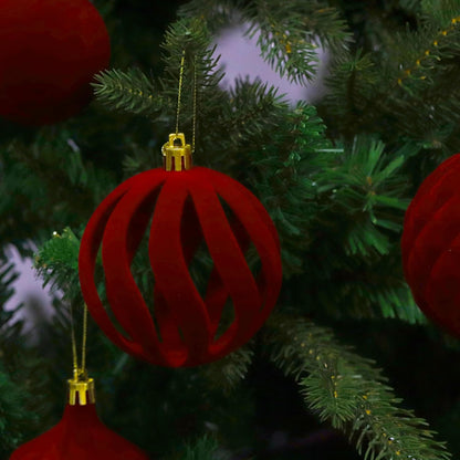 Senjie 63 PCS Velvet Ornaments Balls Sets for Christmas Tree Bulk Red Flocked Christmas Balls Assortment for Xmas Tree Holiday Decor