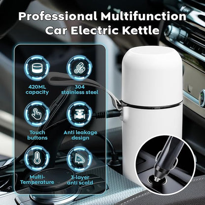 Car Kettle, Portable Electric Travel Kettle, 12V/24V Car Coffee Warmer,420ML Hot Water Heater with Built-in Magnetic Induction Stirring,Mini Hot Water Boiler for Tea Coffee Milk