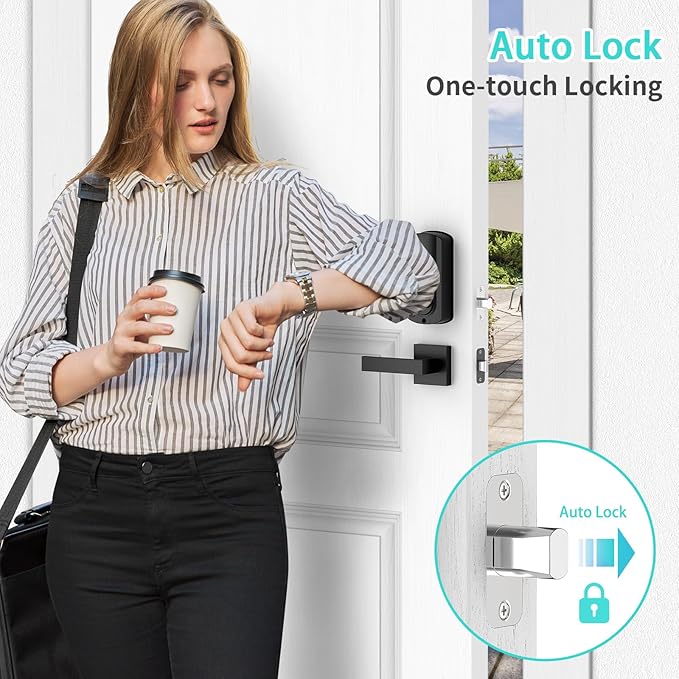 Smart Locks for Front Door with Handle Set, App Control, WiFi Front Door Lock Touchscreen keypad, Keyless Entry Door Lock Fingerprint Deadbolt, Auto Lock (Black)
