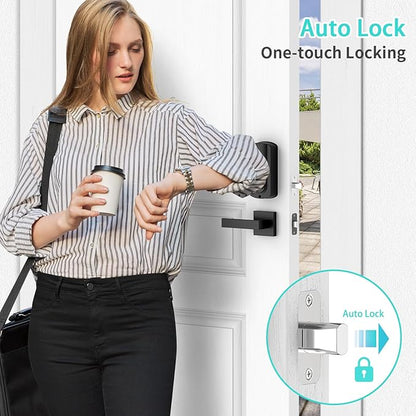 Smart Locks for Front Door with Handle Set, App Control, WiFi Front Door Lock Touchscreen keypad, Keyless Entry Door Lock Fingerprint Deadbolt, Auto Lock (Black)